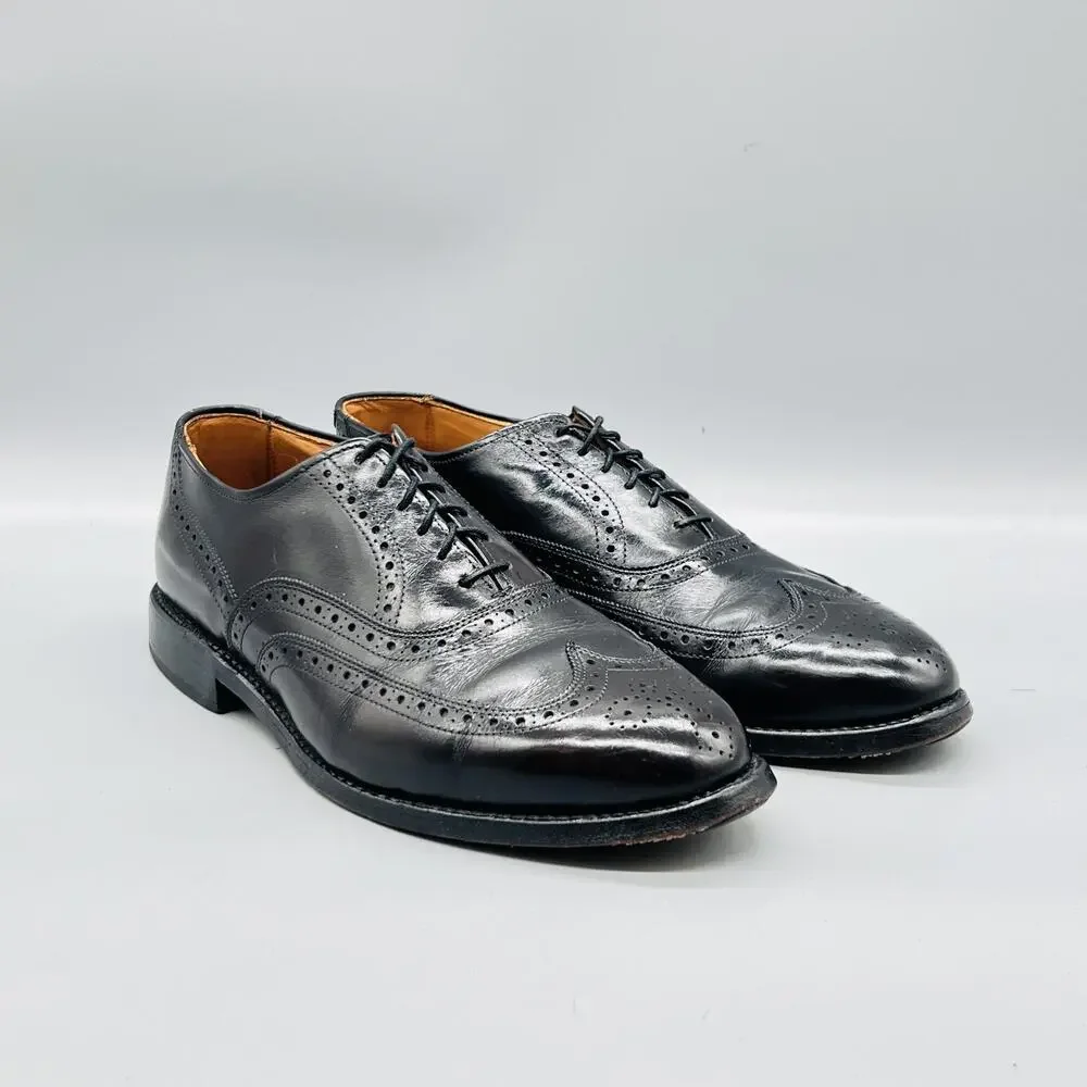 Allen Edmonds Shoes Mens 7.5 Black Leather Chester Wingtip Oxford Dress Brogue